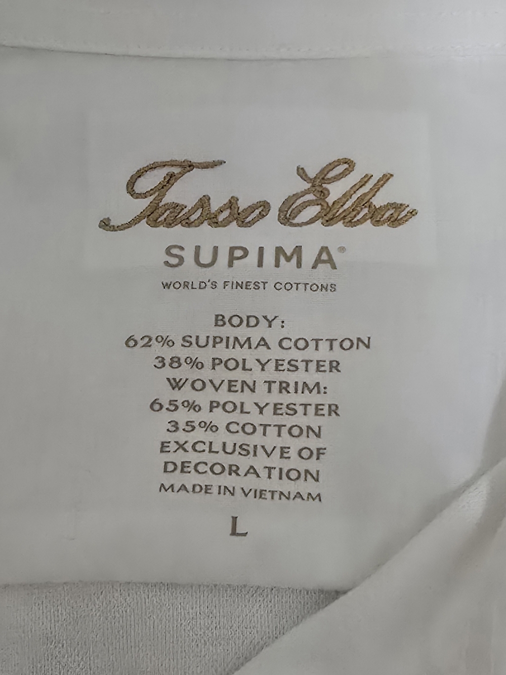 Tasso Elba Men’s White Supima Cotton Button Down, Shirt Size L, With Flaw